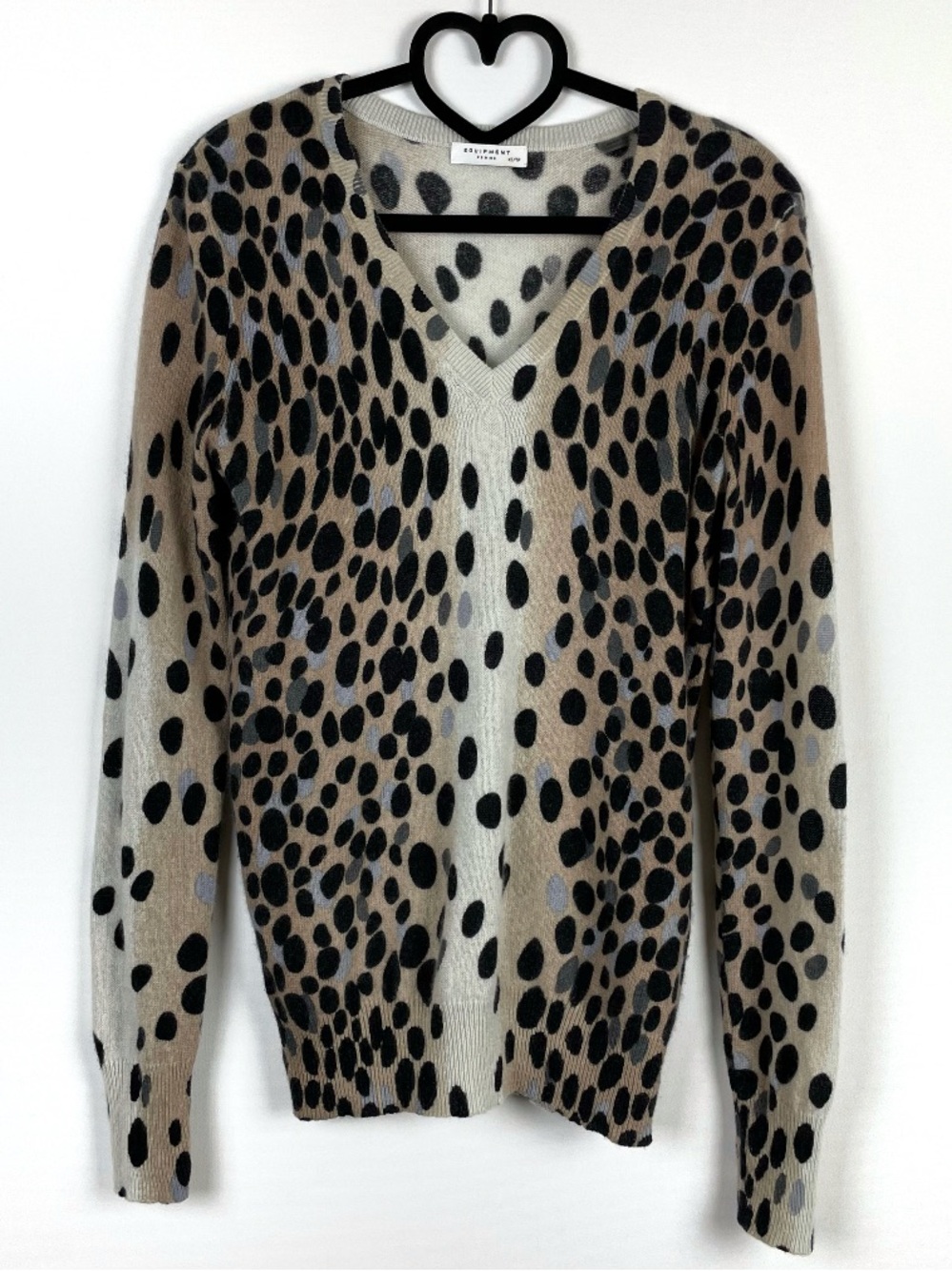 Equipment Femme Tan Black Cashmere Animal Print Long Sleeve Sweater Size XS